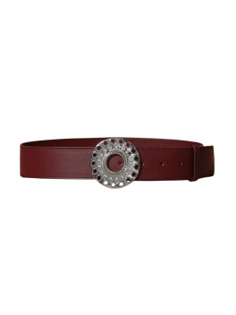 Burgundy leather belt with jewel buckle