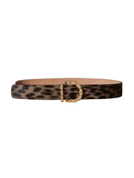 Spotted pony skin belt with jewel buckle