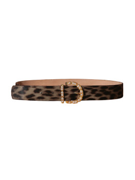 Spotted pony skin belt with jewel buckle