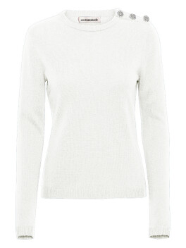 Cashmere sweater with jewel buttons on the shoulder