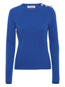 Cashmere sweater with jewel buttons on the shoulder