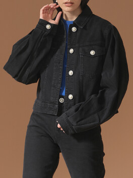 Denim bomber jacket with jeweled mother-of-pearl buttons - 3