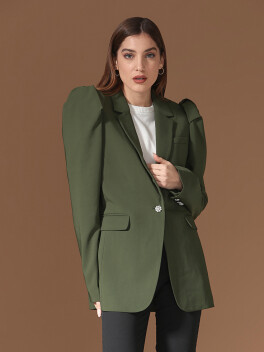 Blazer with puffed shoulders and jewel button - 3
