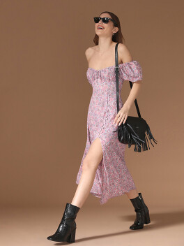 Floral print chiffon midi dress - 3