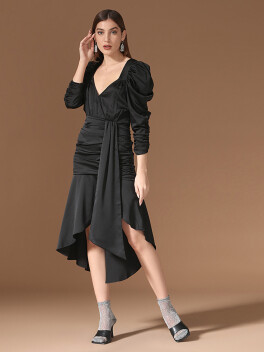 Satin effect midi dress with porthole on the back - 3