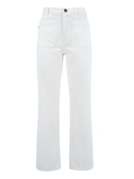 Jeans in denim bianco con decorazione di tasche sul fronte